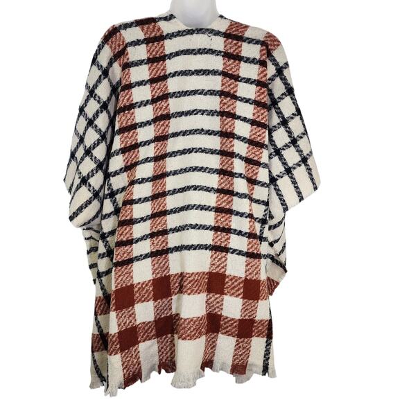 Lincoln Outfitters Women Poncho One Size Shawl Cape Plaid Scarf Finge Multicolor - Picture 2 of 13